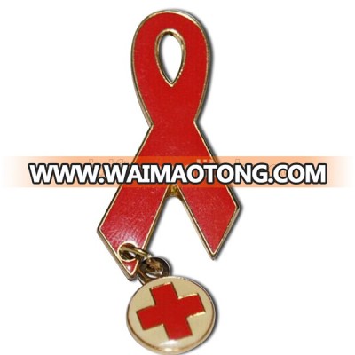 custom metal red ribbon lapel pin